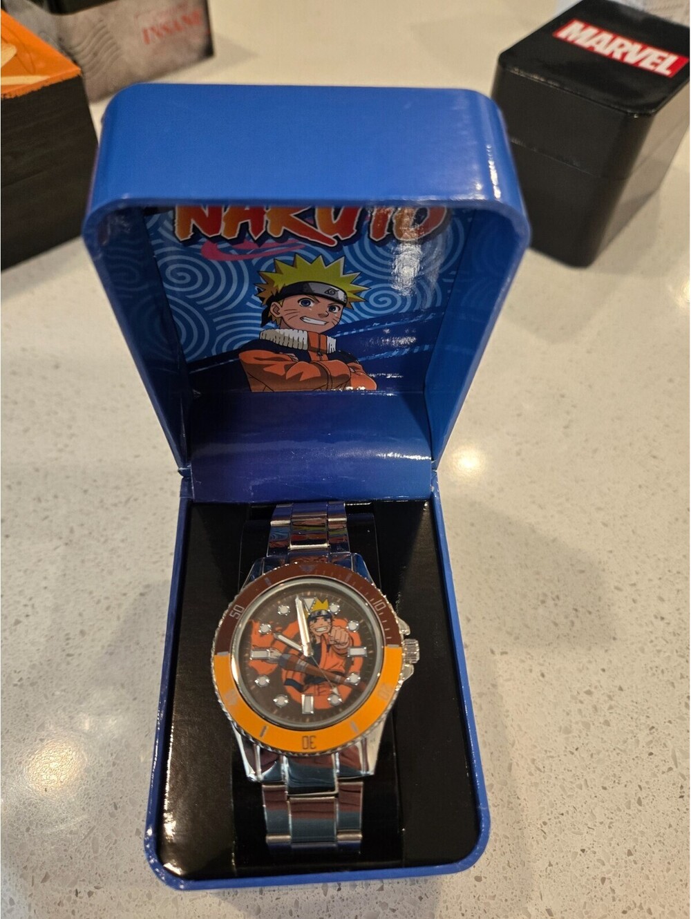 Naruto Uzumaki Anime Watch Accutime Silver Metal Band Orange